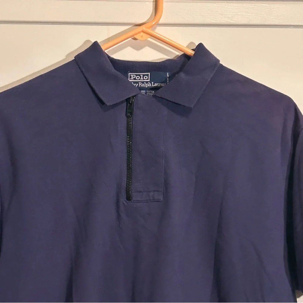 Polo by Lauren Ralph Navy Blue Short Sleeve Polo Shirt with Zip Collar Medium